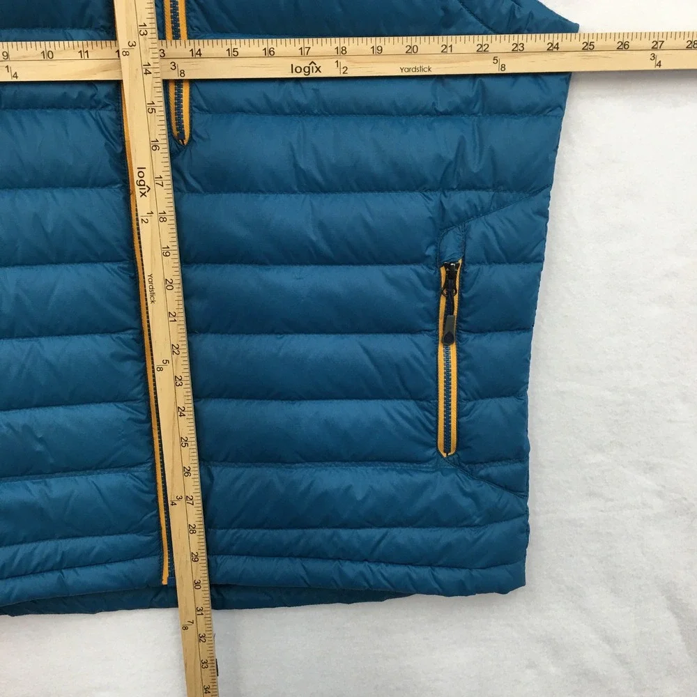 Stio Hometown Down Hooded Vest Mens Large Blue Goose Down Puffer Pertex Shell